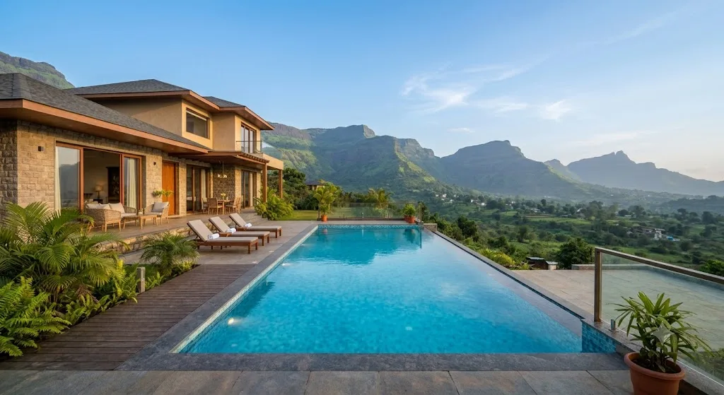 Villa with a private infinity pool looking out over the Lonavala hills