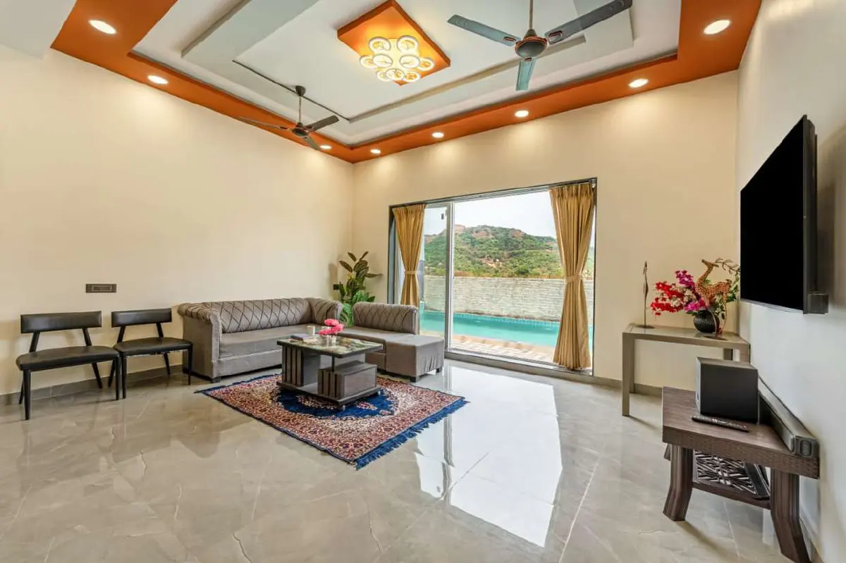 Living and lounge area in Shuubh Kaustubh 5BHK Villa, a 5 BHK villa in Lonavala on rent