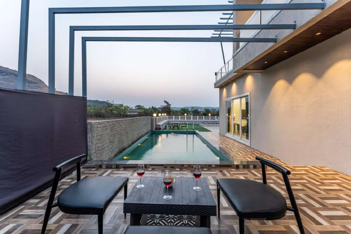Private swimming pool at Shuubh Kaustubh 5BHK Villa, a 5 BHK villa in Lonavala on rent