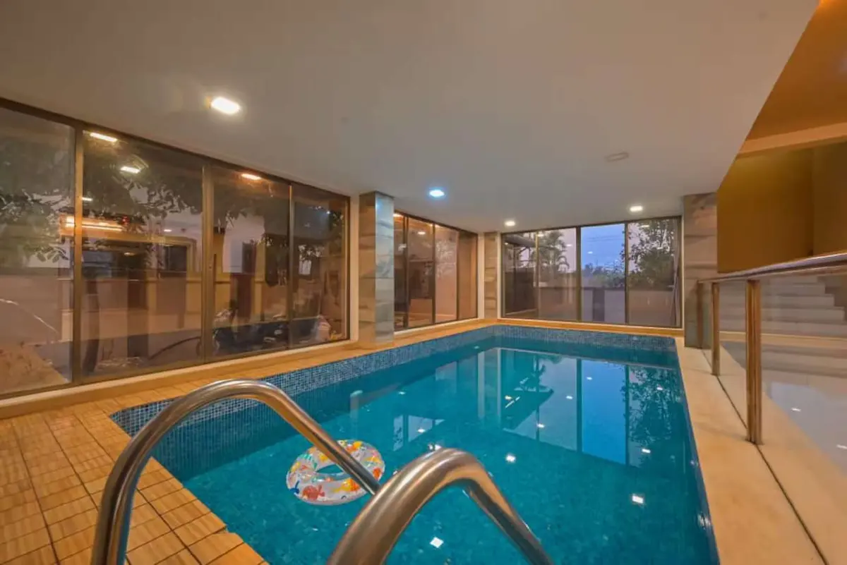 Private swimming pool at Shuubh Mountain Amber 5BHK Villa, a 5 BHK villa in Lonavala on rent