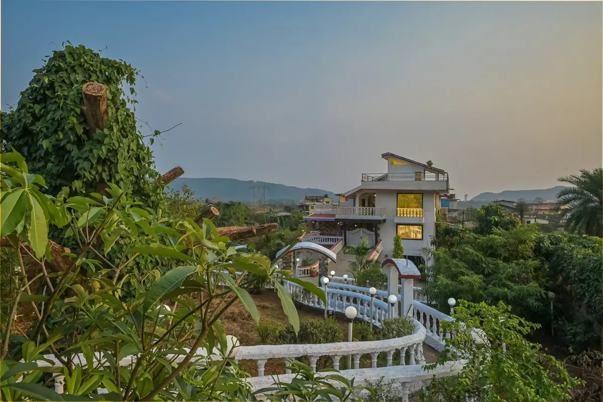 Exterior of a Shuubh Villa property at dusk