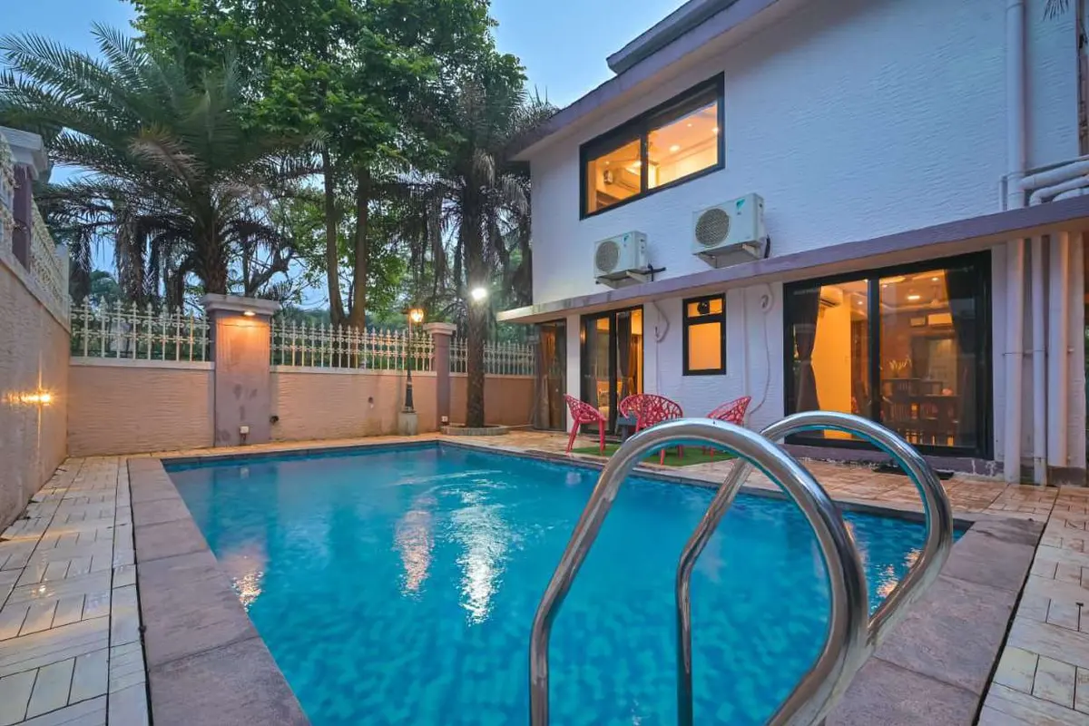 Private swimming pool at Shuubh Staycation 3BHK Villa, a 3 BHK villa in Lonavala on rent