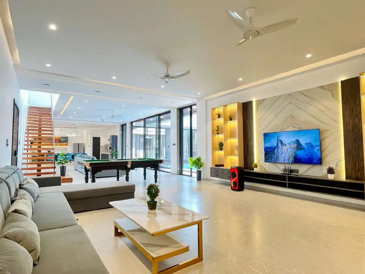 Living and lounge area in Vantara Villa, a 4 BHK villa in Lonavala on rent