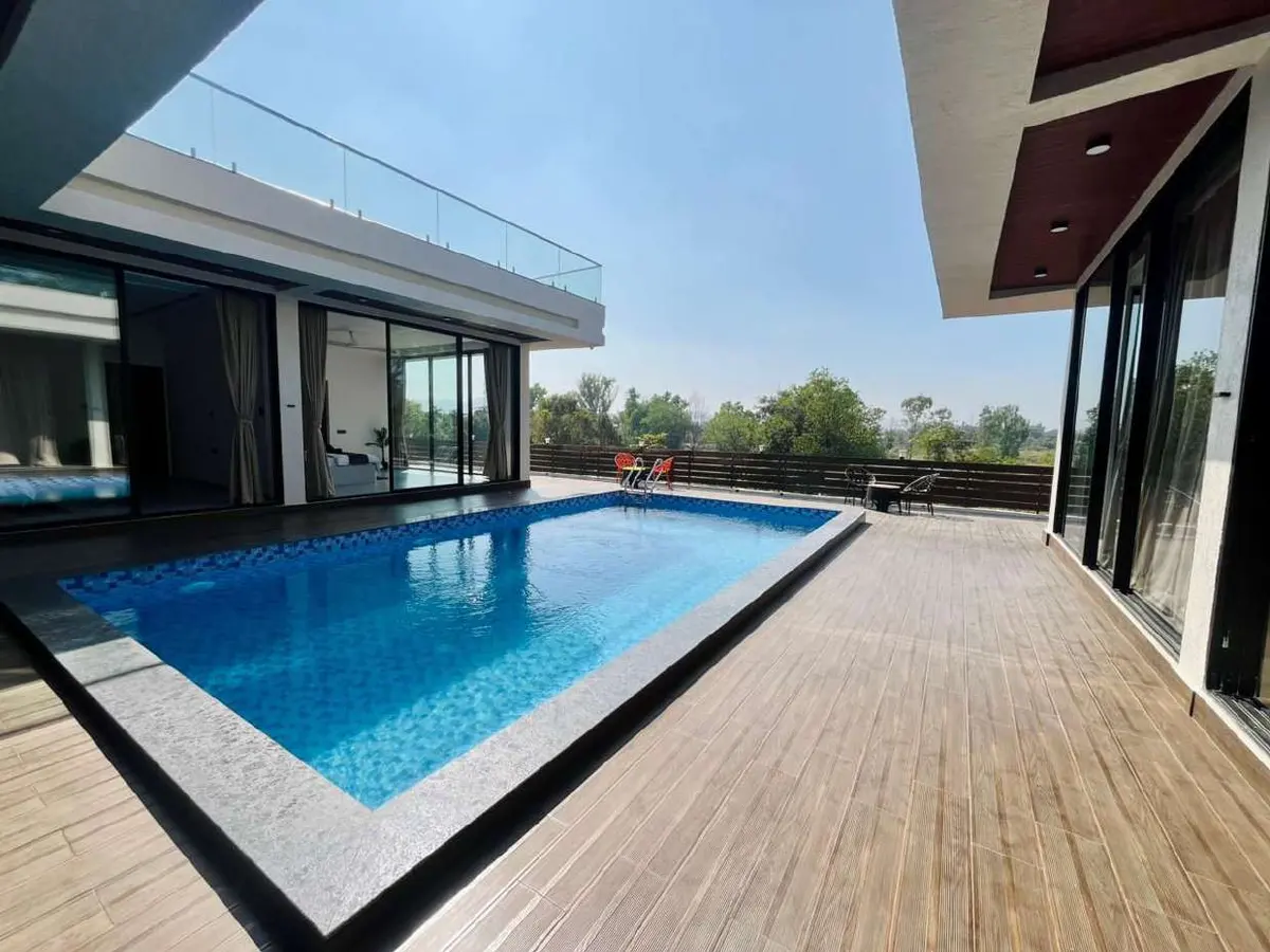Private swimming pool at Vantara Villa, a 4 BHK villa in Lonavala on rent